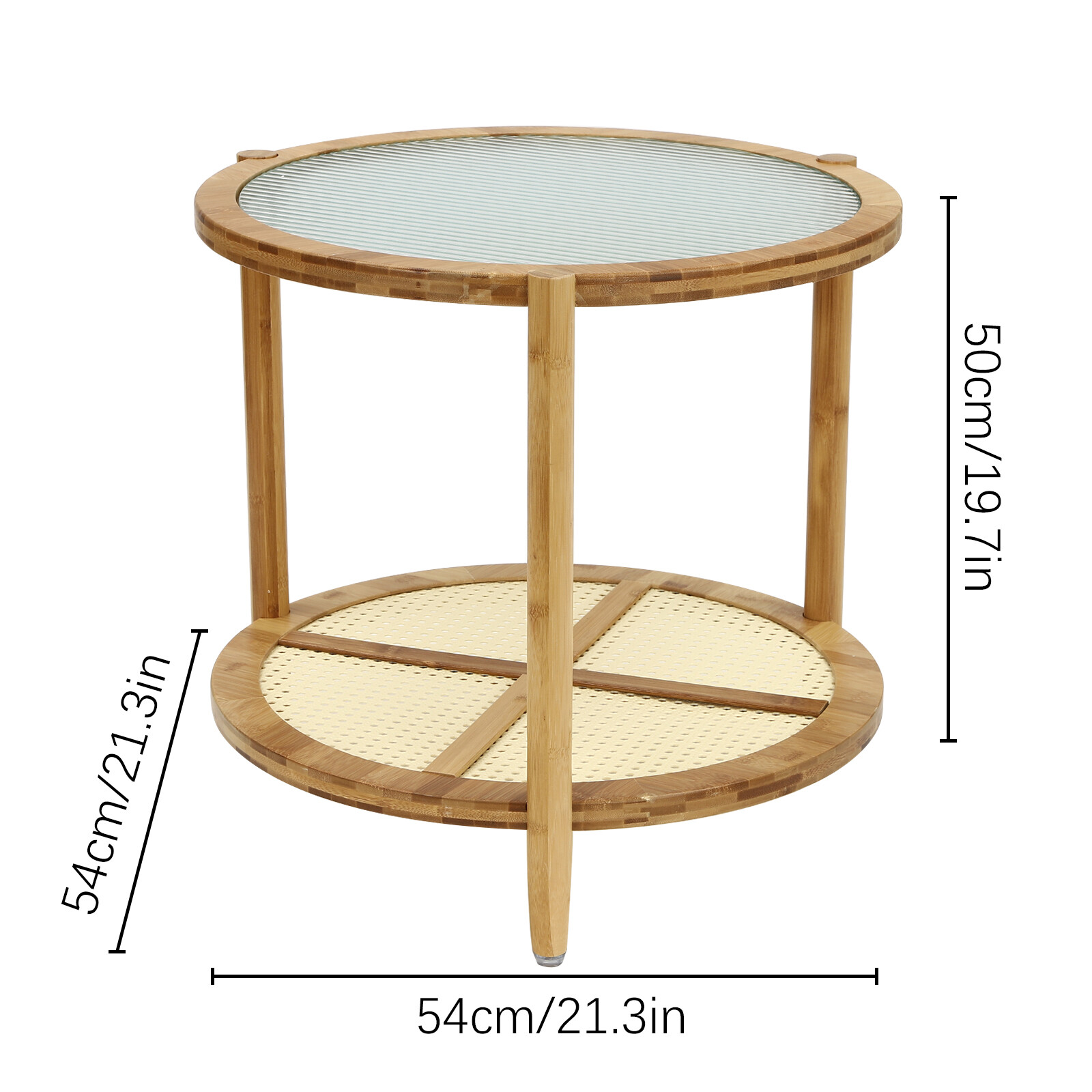 Round Coffee Table,Wood Living Room Table 2 Tiers Indoor End Table Free Standing