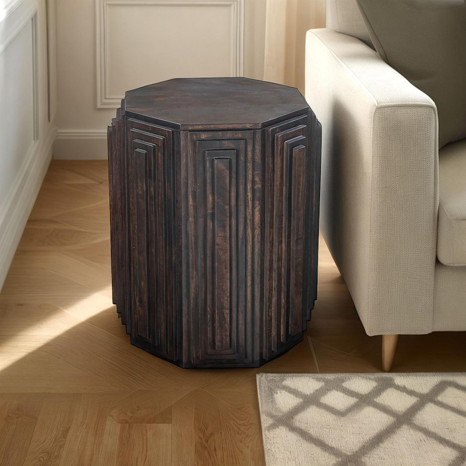 Carolina Cascade Falls 22″x26″ Geo Design Octagonal Side Table in Java