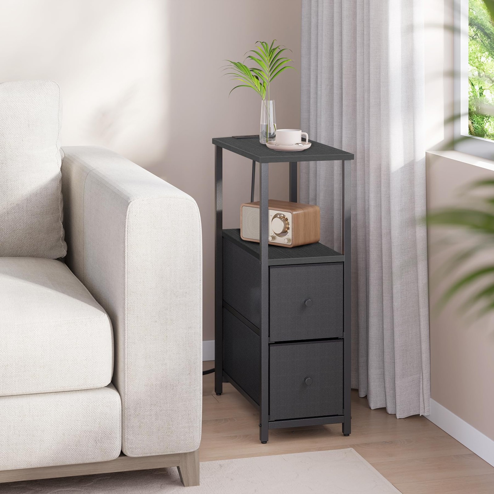 TUTOTAK Small Narrow End Table 24.8 inches x 15.8 x 7.8 inches, Black