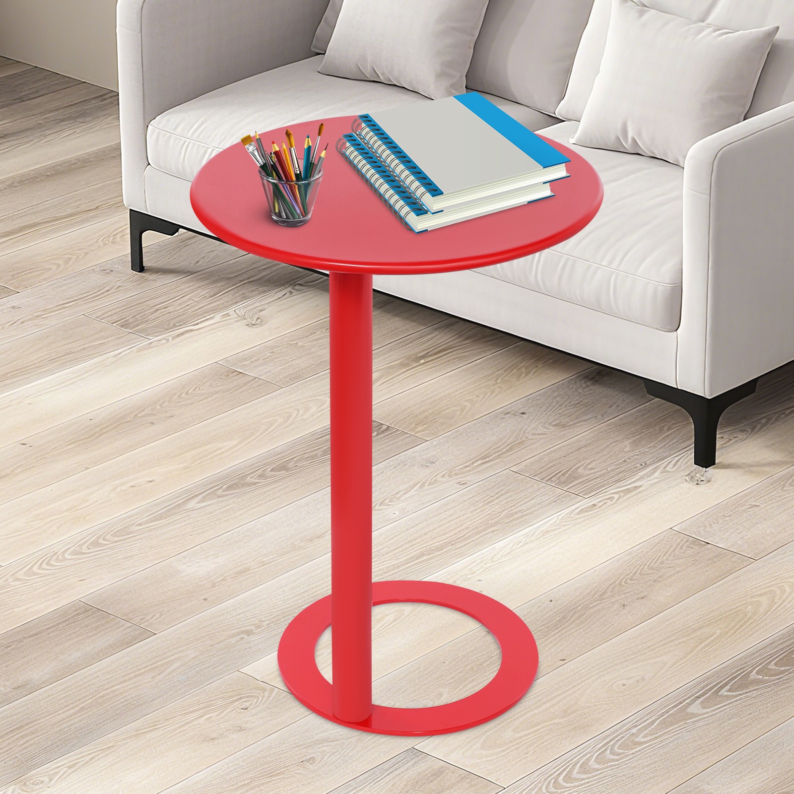 Red C-Shaped Coffee Table, 18.9*27.2in C-Shaped Side Table With O-Shaped Base