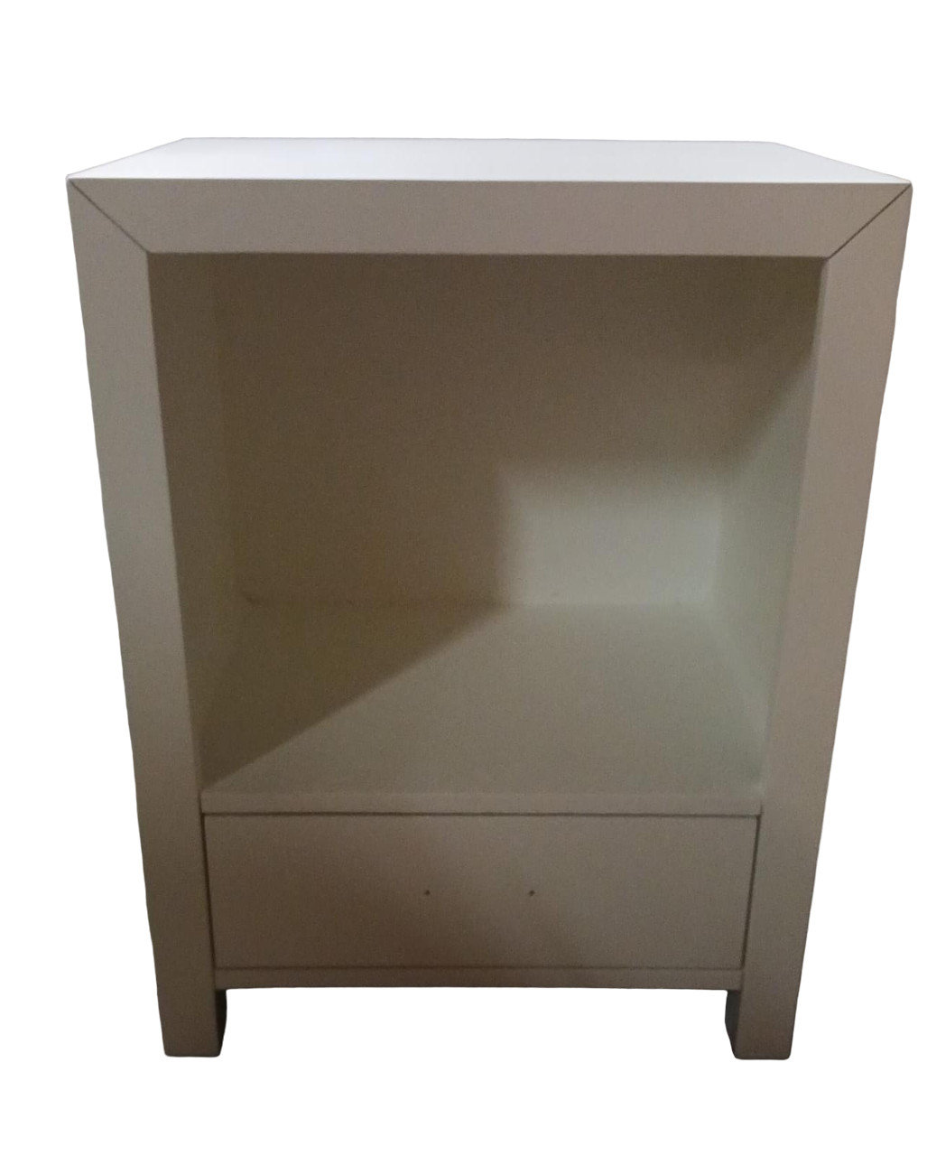 Worlds Away Winnie Side Table Burl Wood White Lacquer Nightstand Acrylic Hardwar