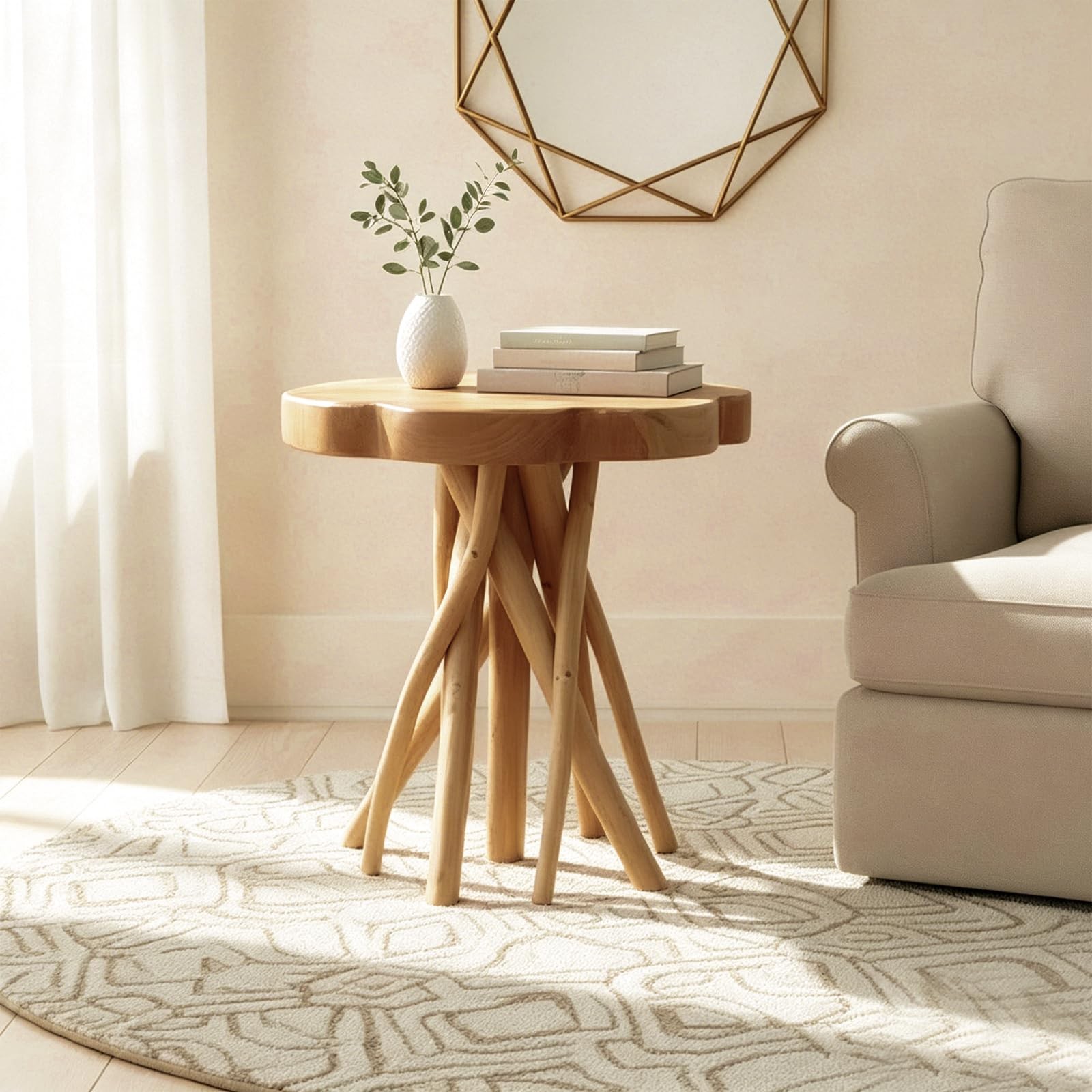 Solid Teak Live Edge End Table, 18″ L x 18″ W x 20″ H Unique Side Table, Smal…