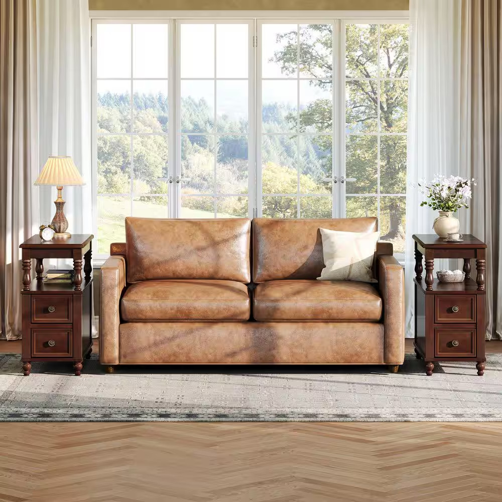Kerlin 11.81In.W X 23.62In.D Vintage Brown Rectangle 2-Drawer Solid Wood End Tab