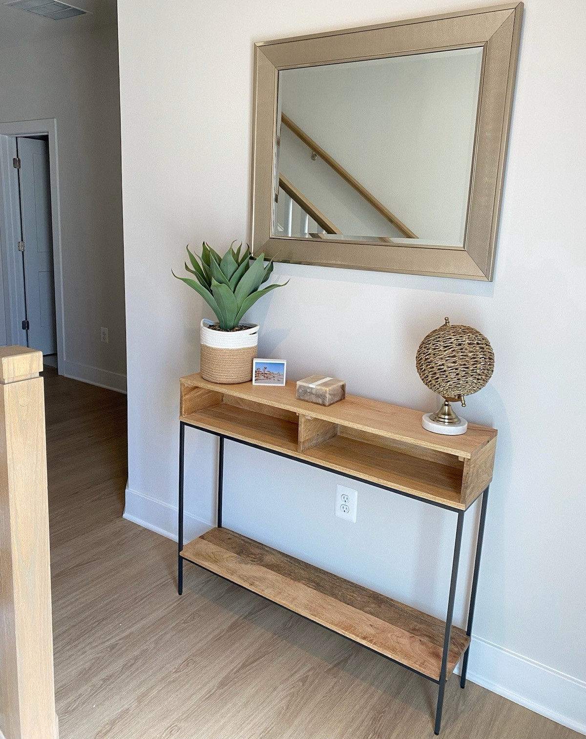 West Elm Open Skinny Console Table Rustic Mango Wood/Metal Storage 42x34x9.5