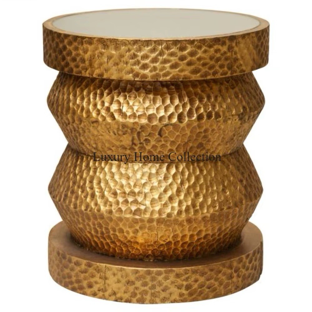 New Bliss Studio Gilt Taboret Side Table with Mirrored Top ~ Golden Bronze