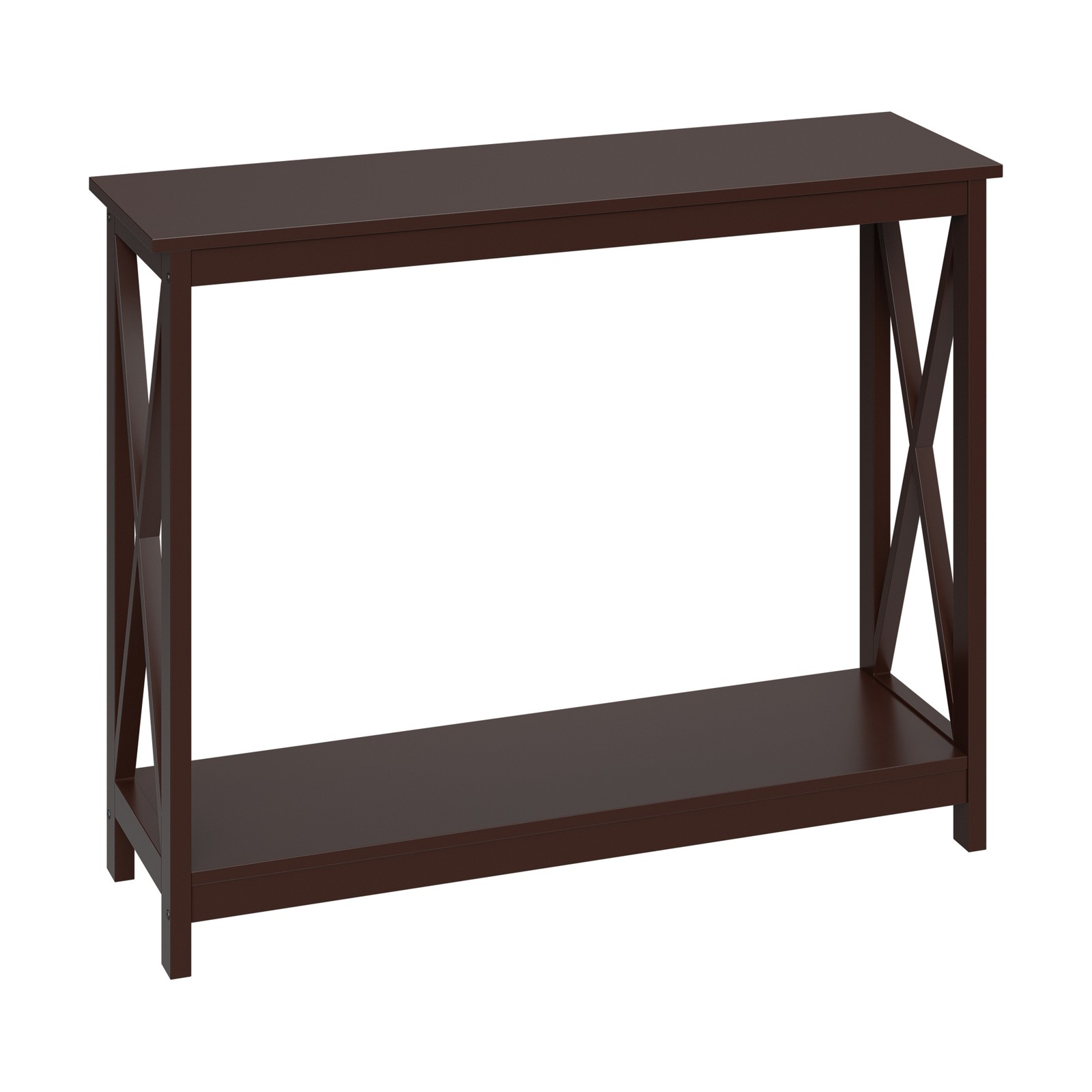 2-Tier Console Table Sofa Side Table Storage Shelf for Entryway Hallway Brown