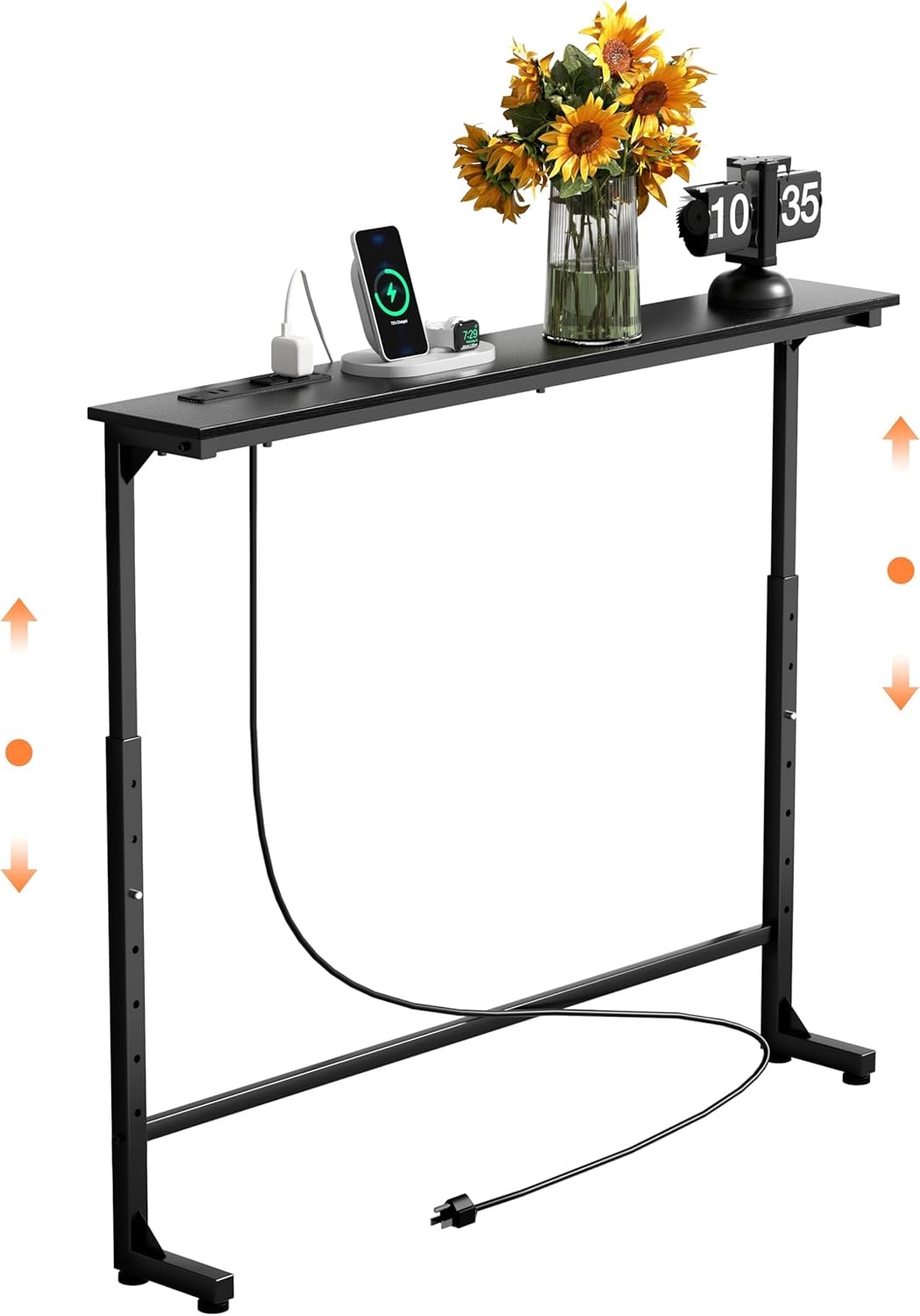 45″ Adjustable Height Narrow Console Table W/ Power Outlets Long Sofa Table