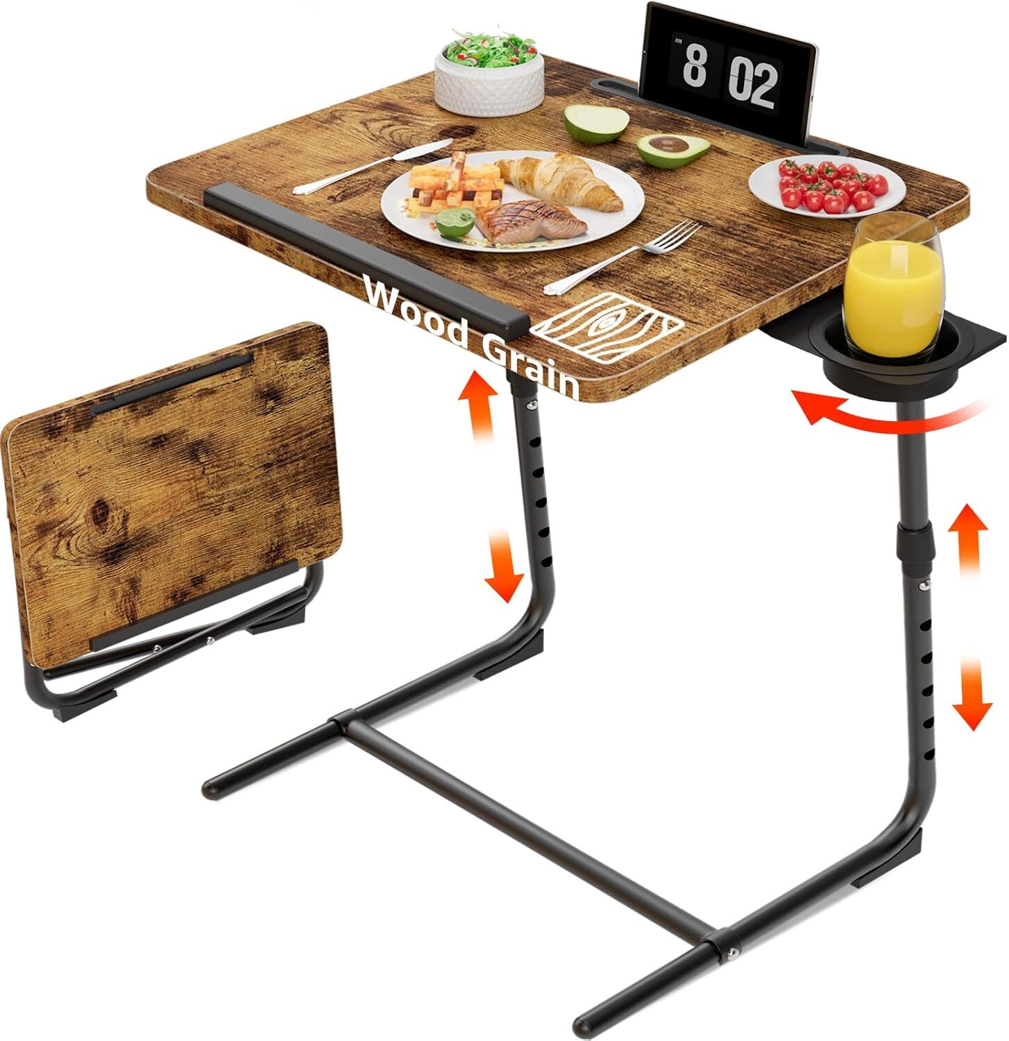 Folding TV Tray Adjustable Dinner – Trays for Eating On Couch Wooden Tables Mate