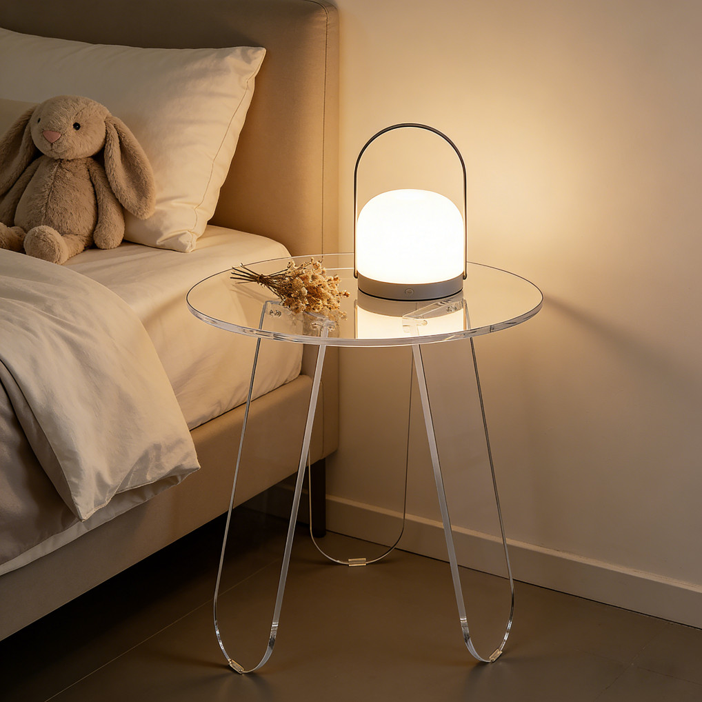 Acrylic Coffee Side Table Modern Round Bedside Sofa Tea End Tables w/ PVC Cover