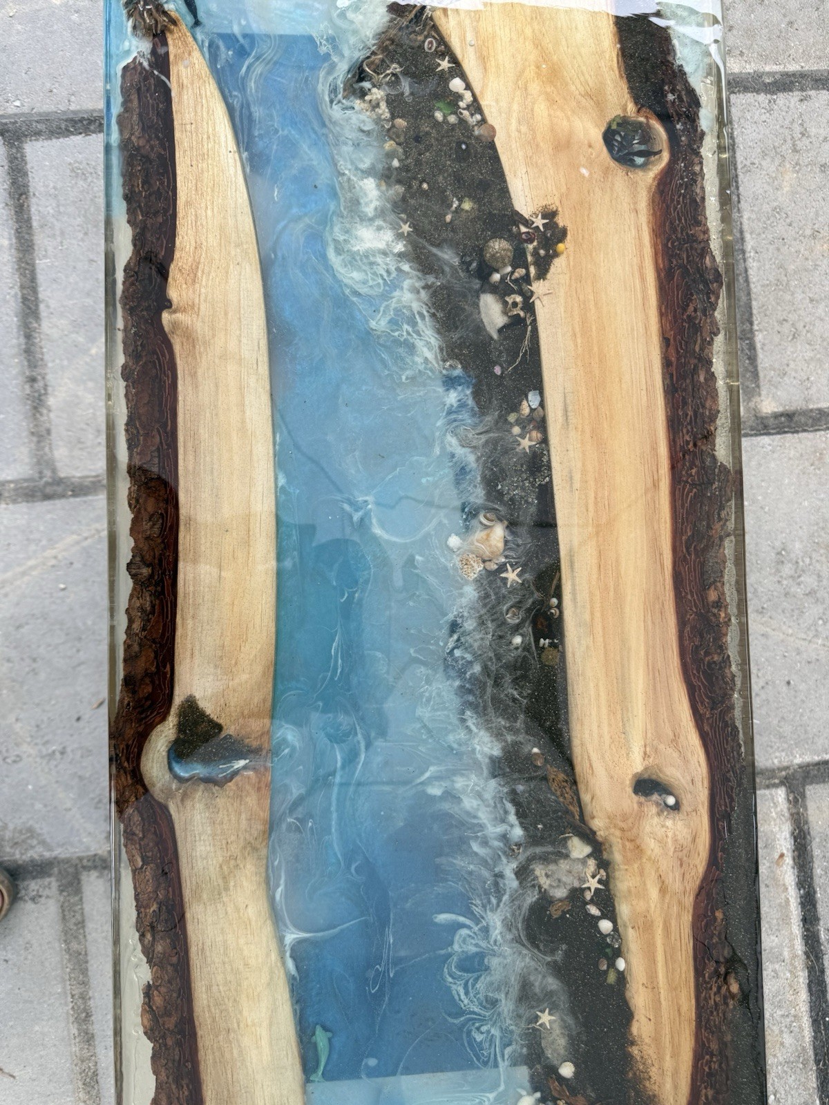 Handmade Ocean Wave Wood Epoxy Resin Coffee Table w/ a story