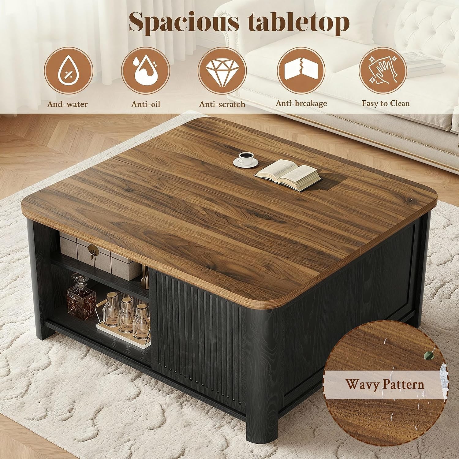 Lift Top Coffee Table W/ Storage Mid Century Modern Square Coffee Tables Living
