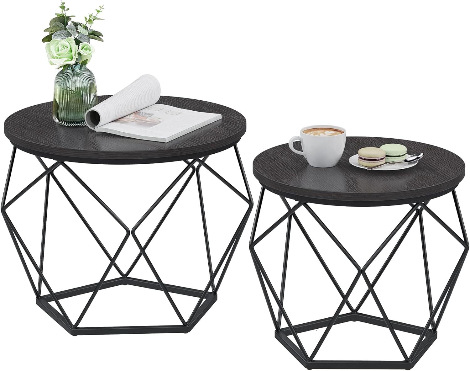 Small coffee table (set of 2), steel frame round coffee table