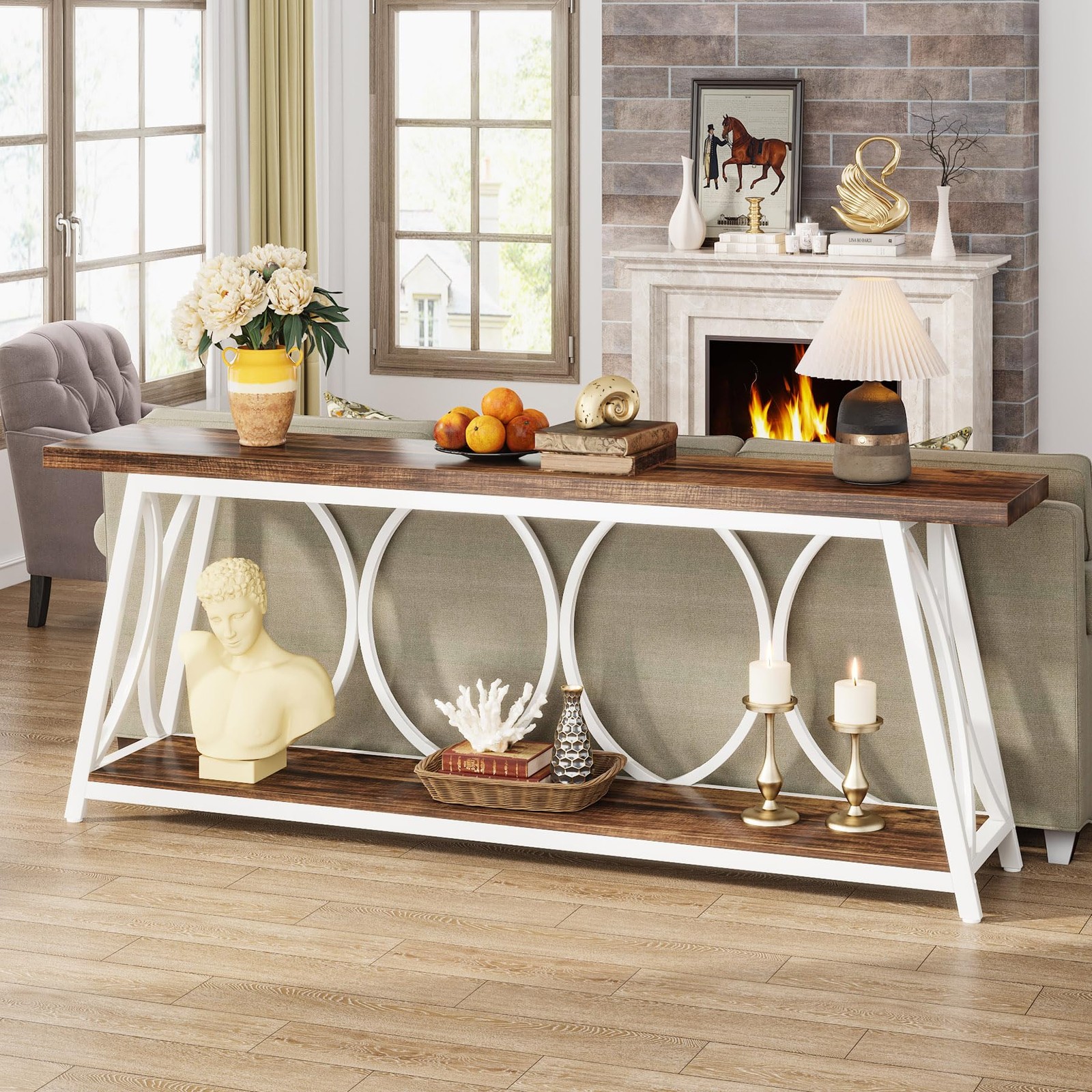 Tribesigns 70.9 inch 70.87 inches x 11.81 x 31.5 inches, White & Brown