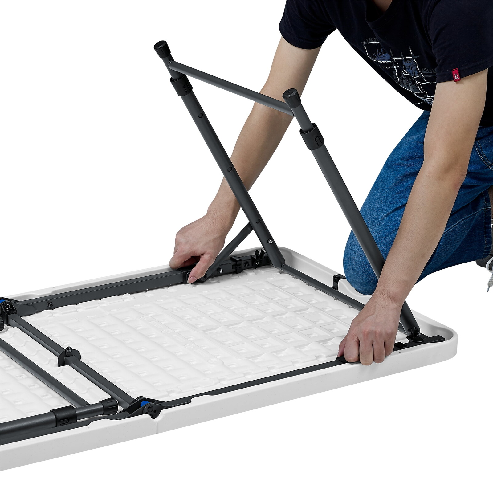 4 Ft Rectangular Folding Table Adjustable Height Durable Indoor Outdoor White US