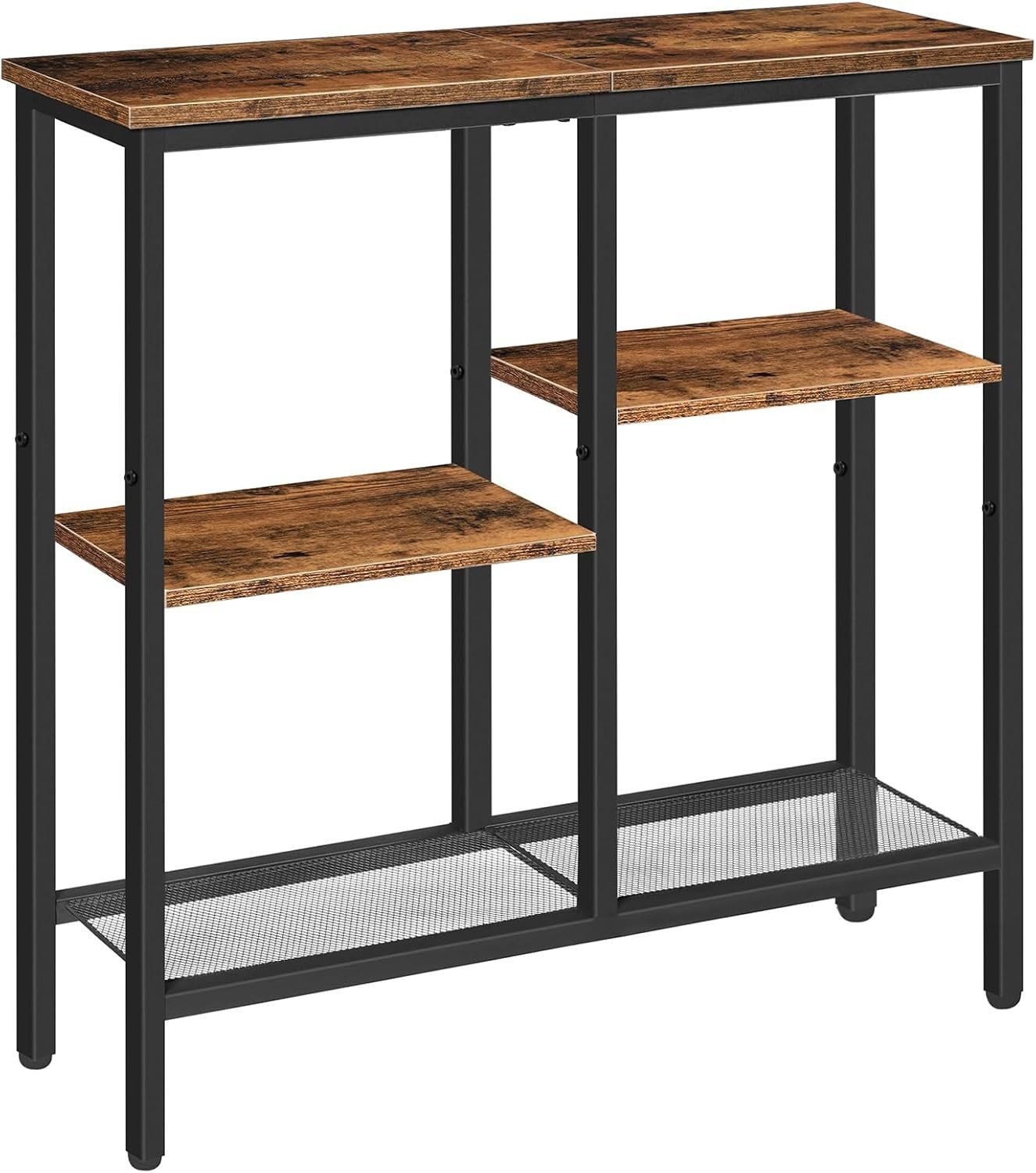 Narrow Console Table Sofa Table 4-Tier Industrial Entryway Table W/ Metal Mesh