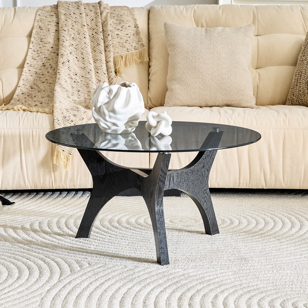 31.5″ Mid-Century Glass Coffee Table for Living Room & Office