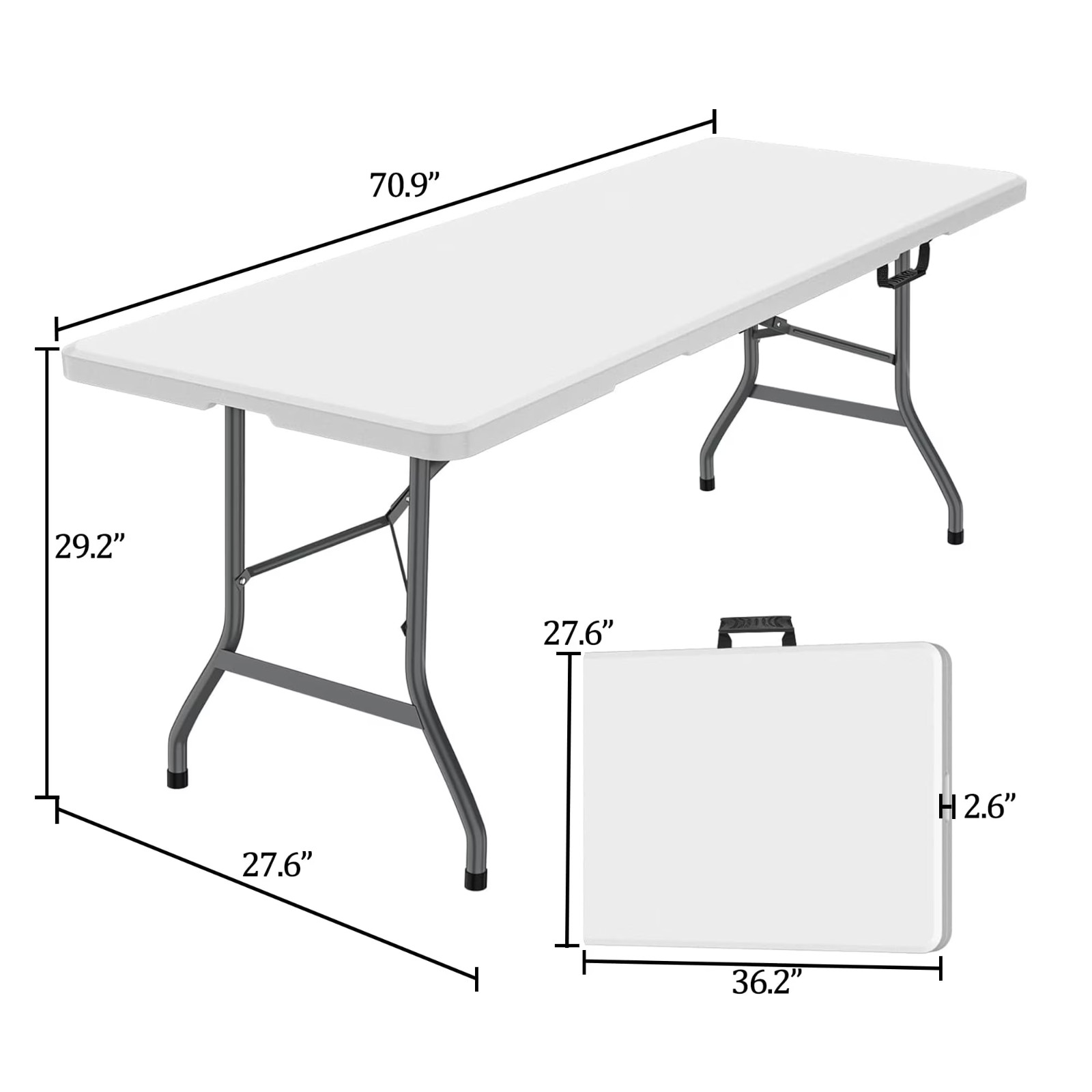 NEW! Leumius 6 Foot Folding Table, Fold-in-Half Plastic Table for Indoor Outdoor