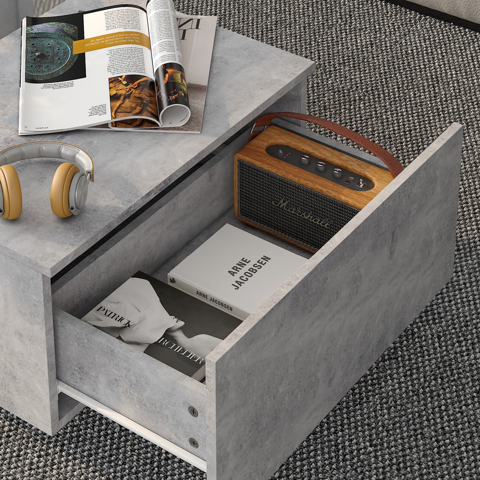 Led Coffee Table for Living Room Acrylic Coffee Tables with 2 Sliding Drawers