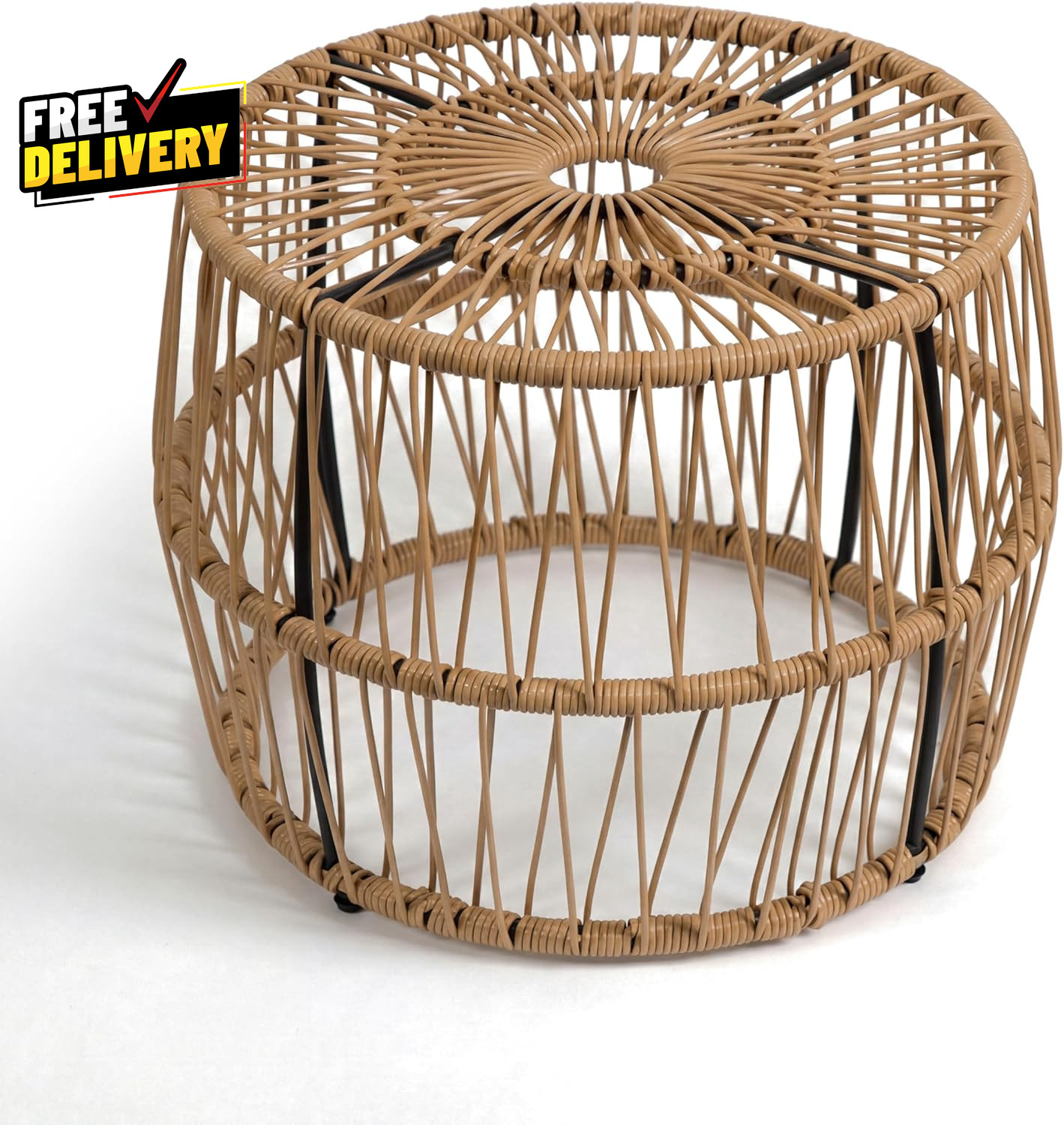Ysar Boho Rattan round Coffee Table Outdoor with Metal Frame All-Weather and R..
