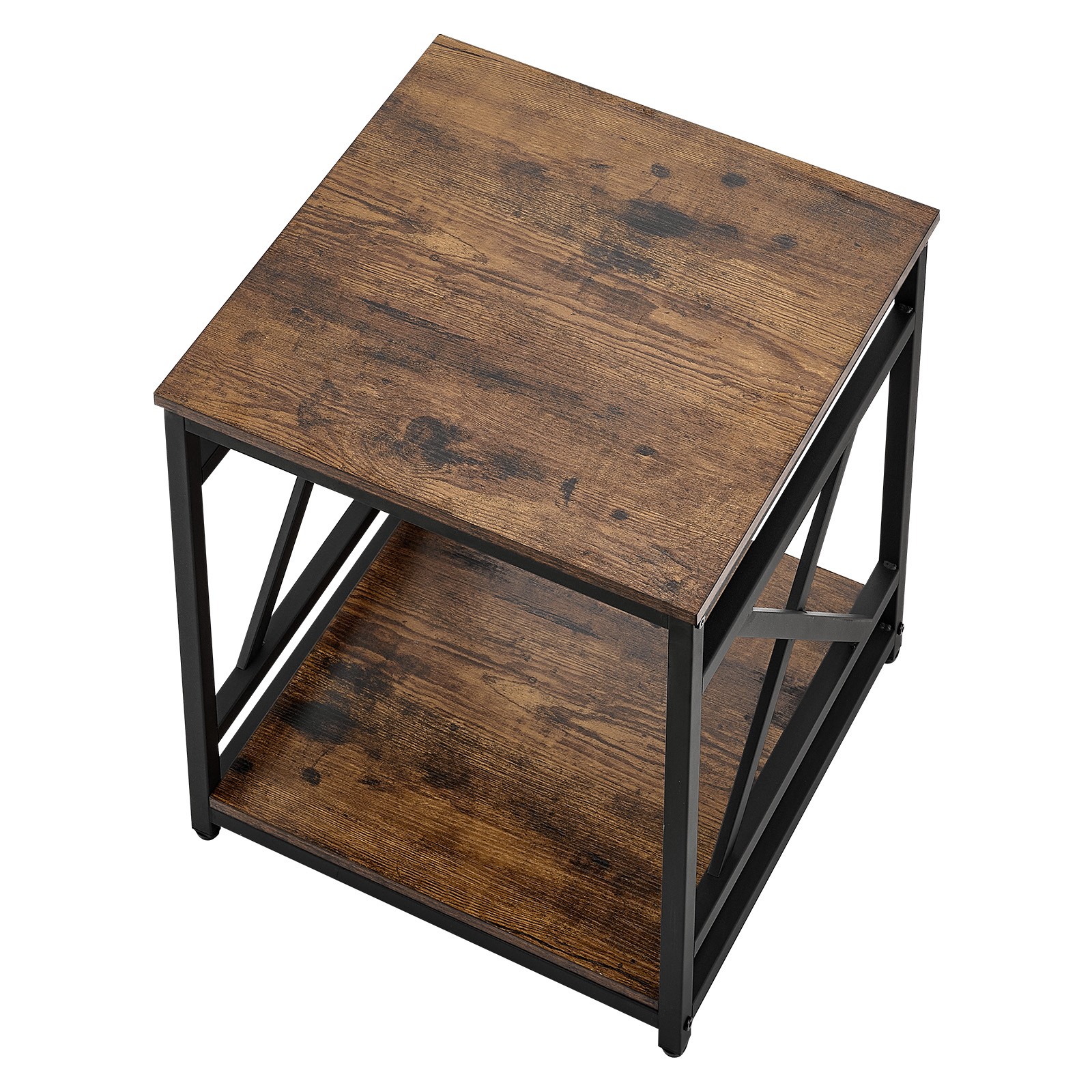 VEVOR End Table 2-Tier Square Side Table with Open Storage Shelves X Metal Frame
