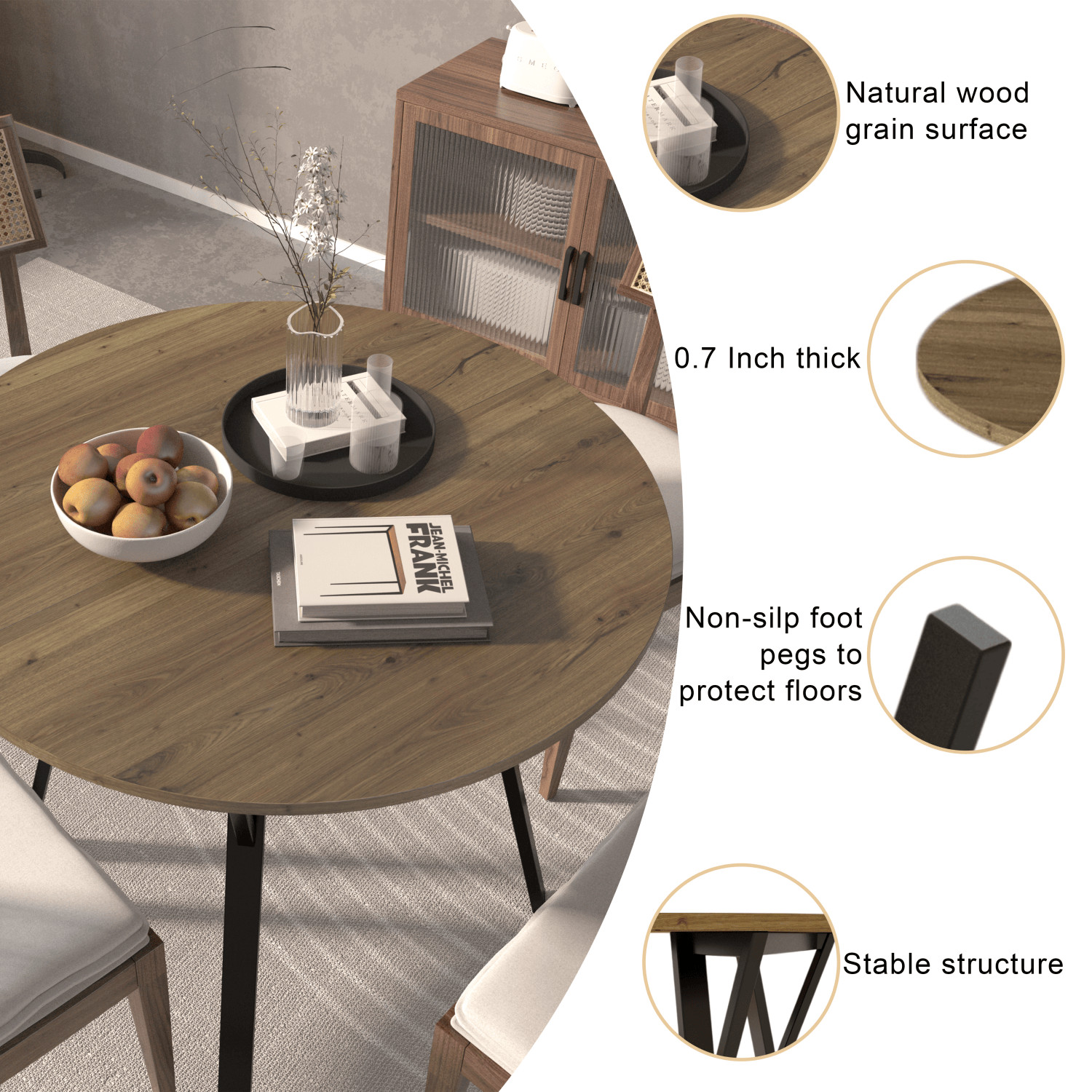 35.4″ Round Dining Table, Circle Kitchen Table with Metal Legs for 2-4 Person
