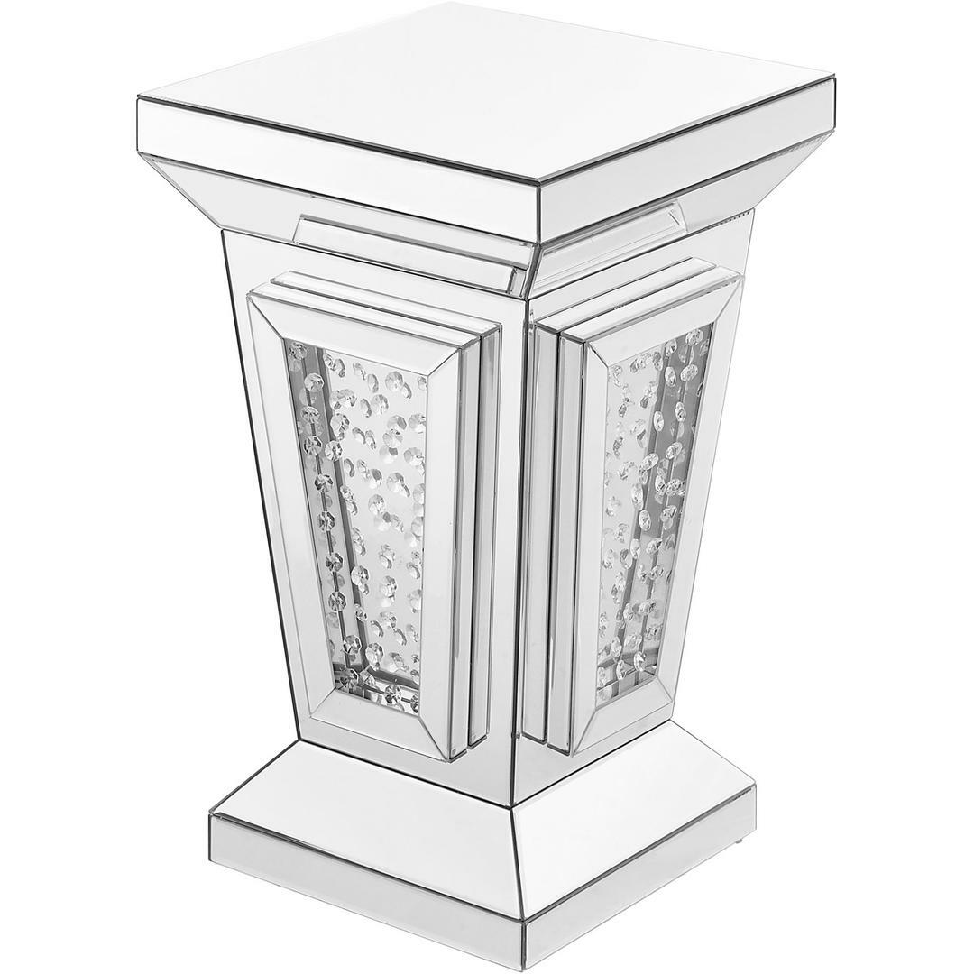 Mirrored Pedestal Table Embedded Crystals Art Deco Style Living Dining Room 24″