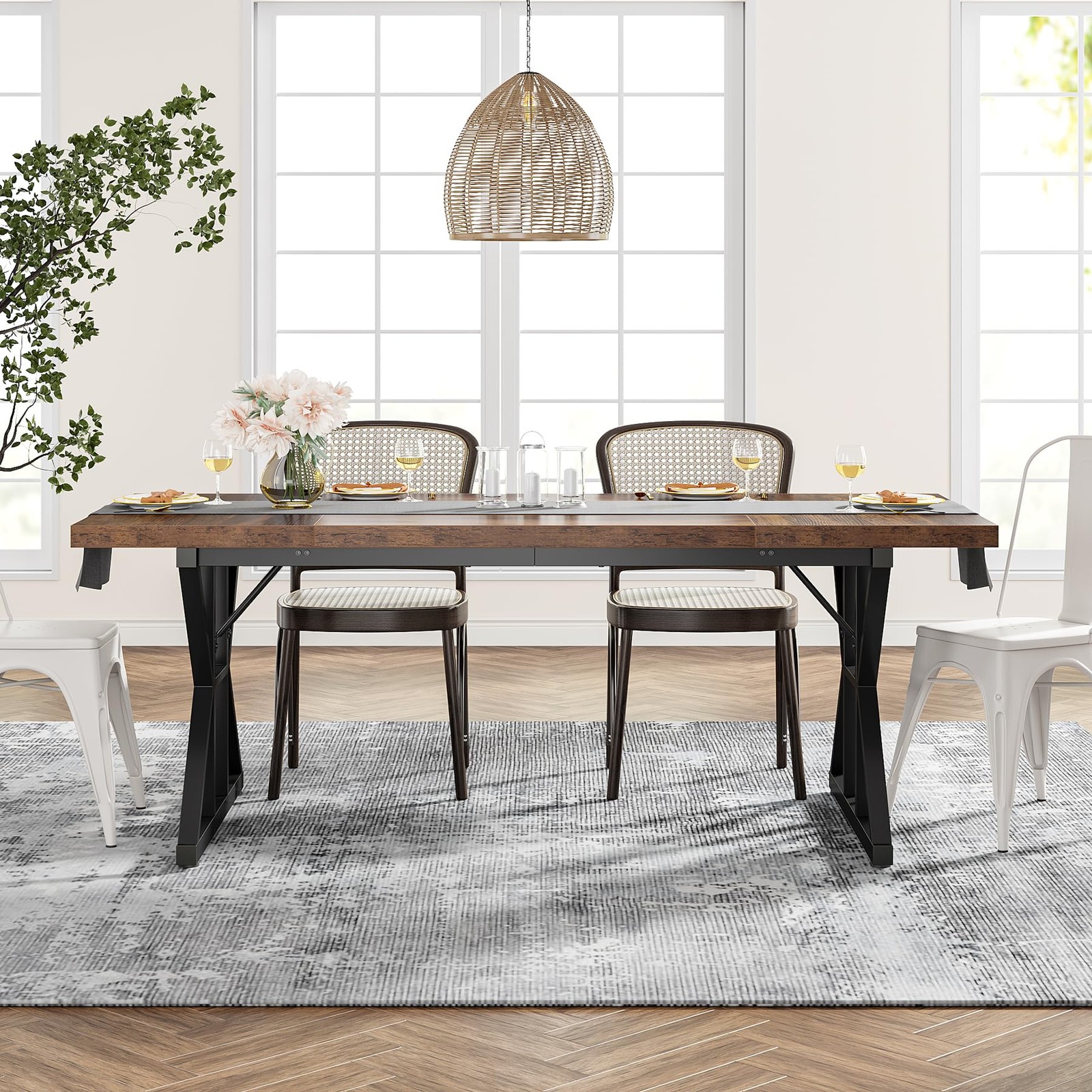 Farmhouse Dining Table for 6 People, 70.8-Inch Rectangular Wood Dining Table,…