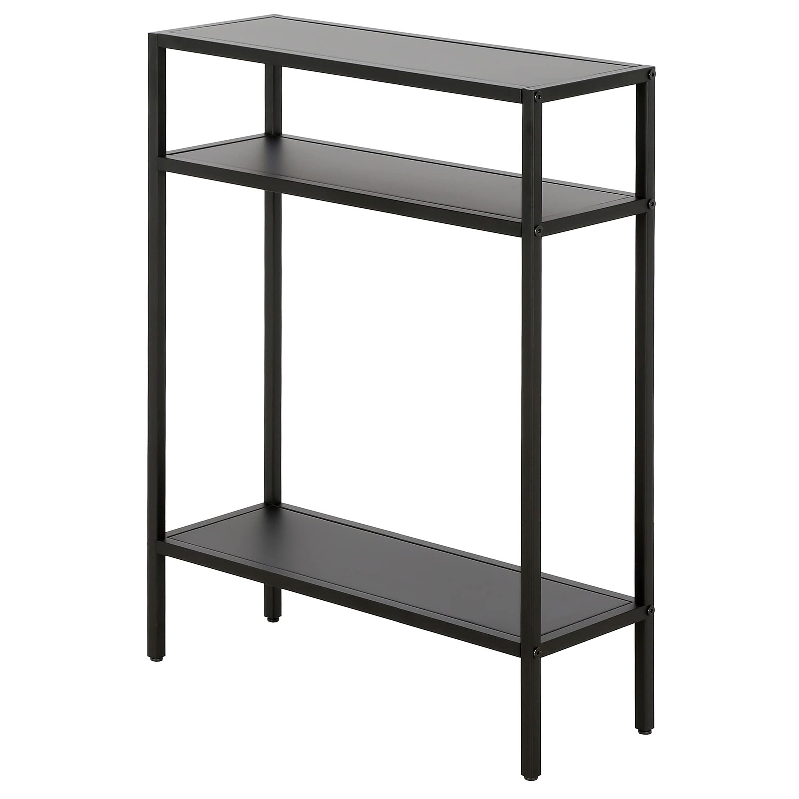 22″ Wide Rectangular Console Table with Metal Shelves in Blackened Bronze, En…