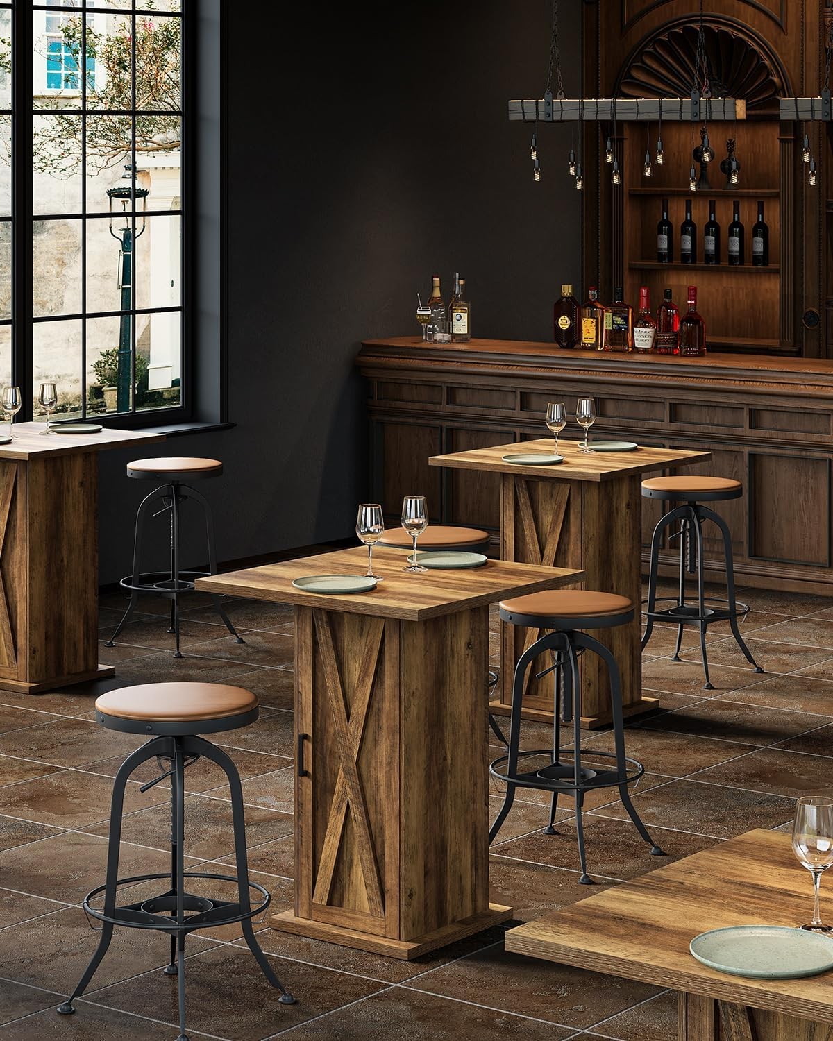 Square Bar Table with Storage, 39.4″H Industrial Square High Top Pub Table