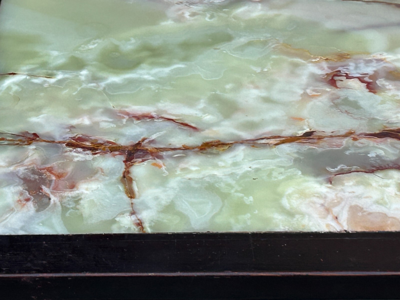Vintage Brown Fabric Lacquer Rectangular Marble Stone Top Coffee Table cs7826