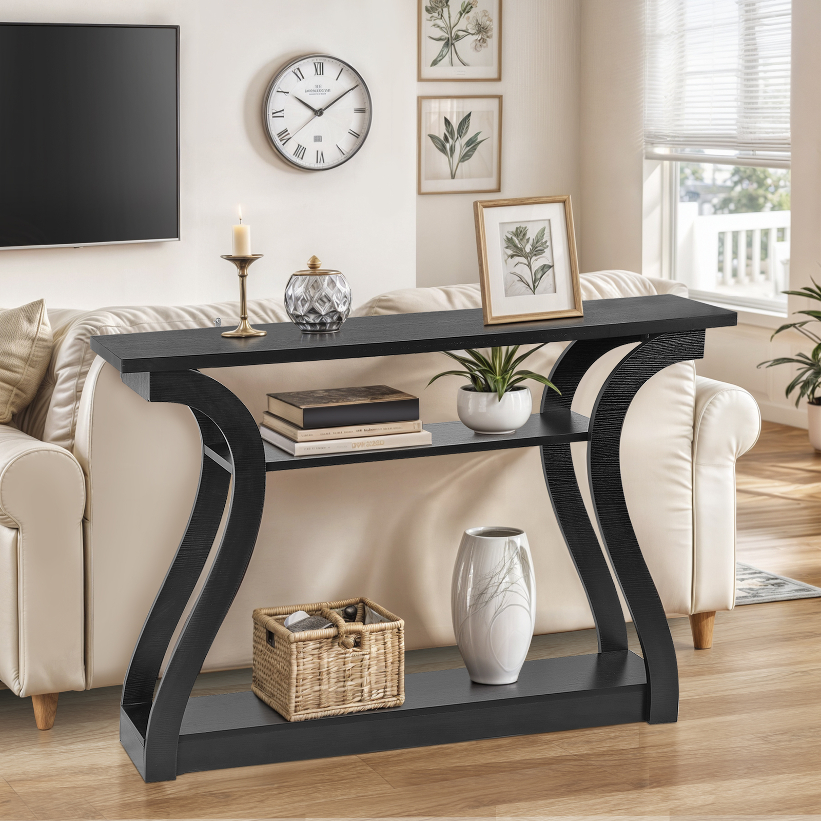 47″ Console Table Black Accent Side Stand Sofa Entryway Hallway Table Desk Wall