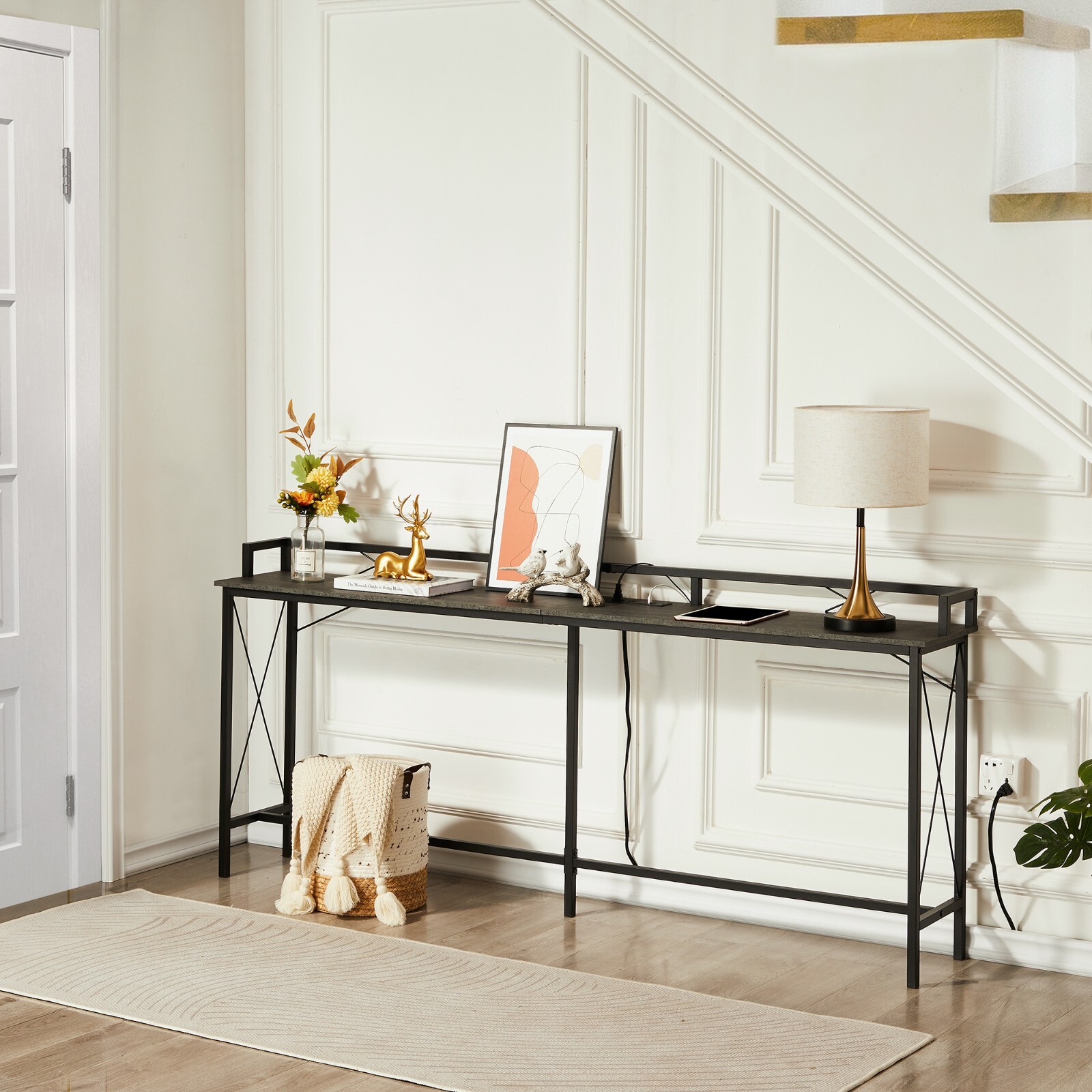 Console Table with Power Outlet 39/55/70″ Long Narrow Sofa Entryway Side Table