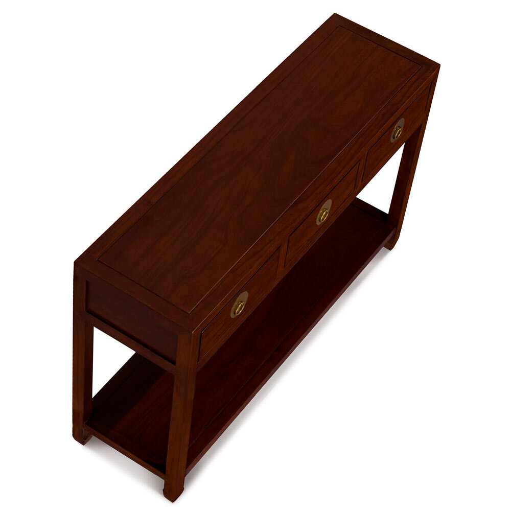 US SELLER – Mahogany Elmwood Chinese Ming Console Table with 3 Drawers and Shelf