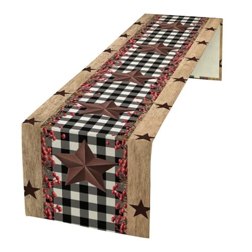 Farmhouse Table Runner,Rustic Western Star Black White W13″x L36″ Cowboy-2
