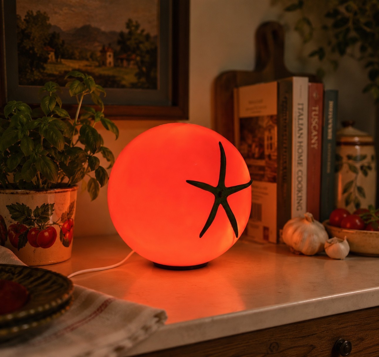 Whimsical LED Glass Tomato Table Lamp Dimmable Red Accent Cottagecore Light
