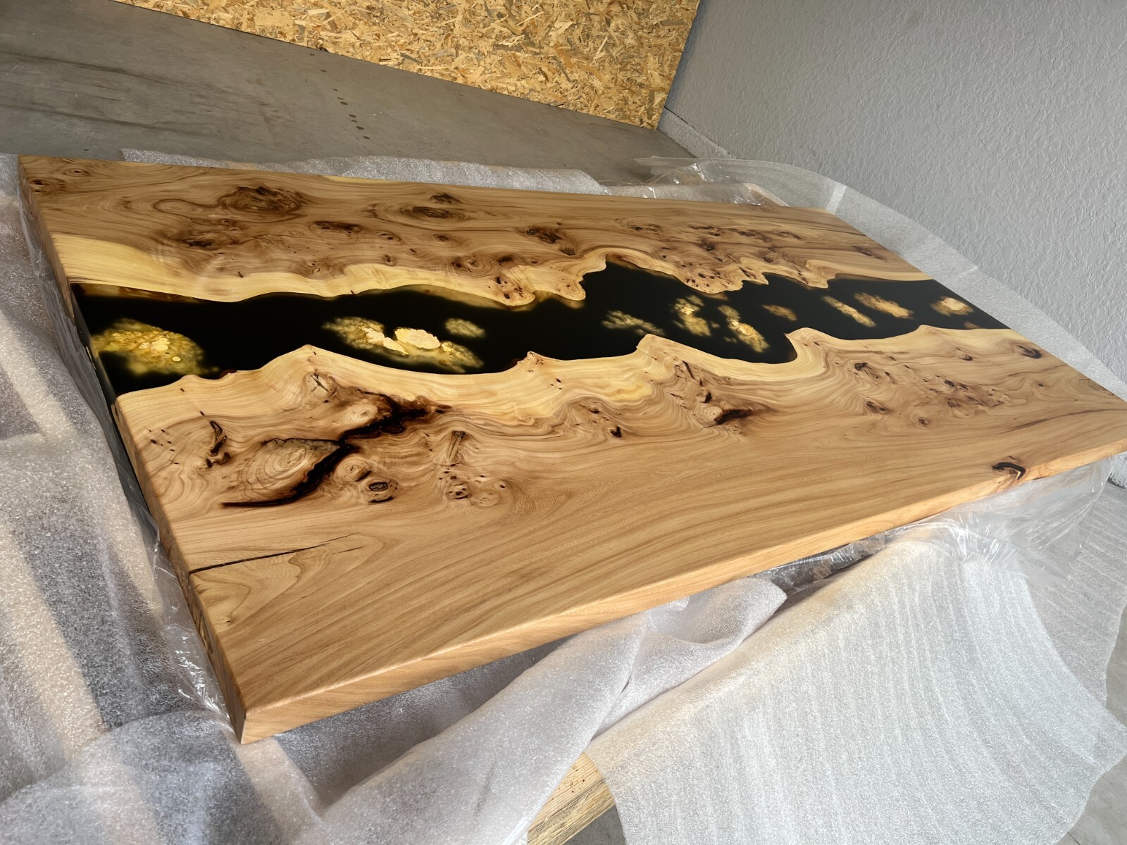 Dining table “Black river” made of Elm slab and epoxy resin 78x39in
