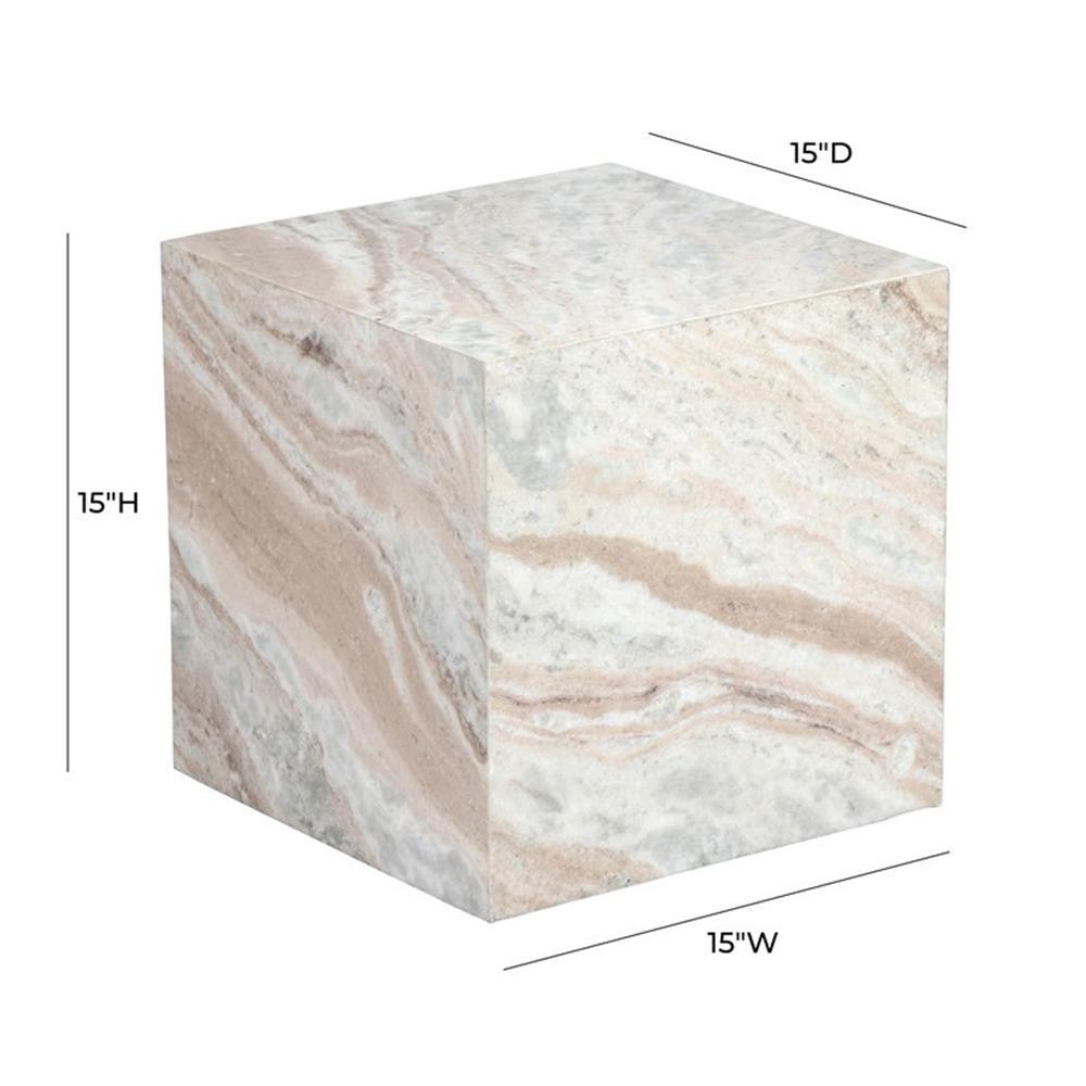 Maklaine Transitional 15″ Square Marble Side Table in Cream Finish