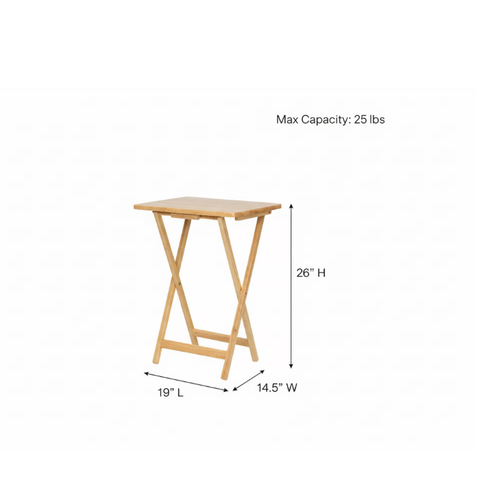 Rubberwood Folding TV Tray Table Set 2Pc Natural with Storage Rack
