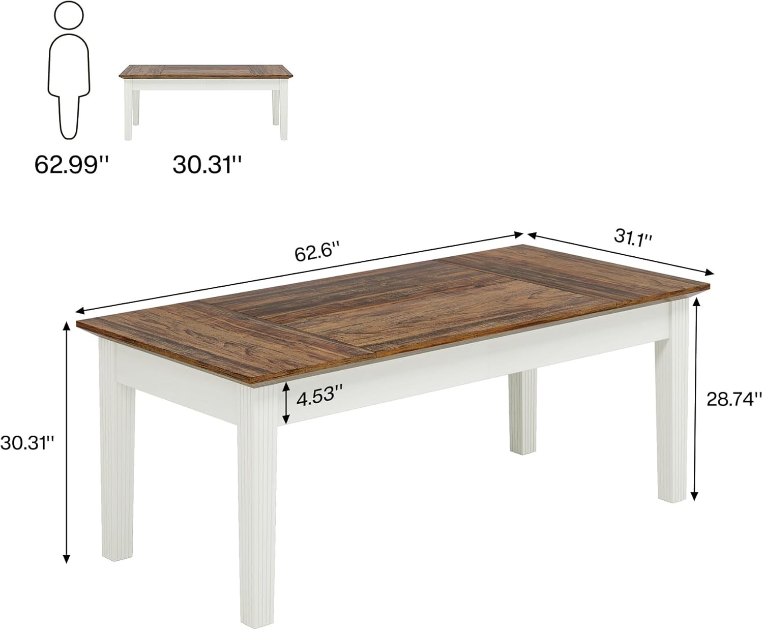62 Inch Rectangular Dining Table Farmhouse Kitchen Dinner Table for 4-6 People