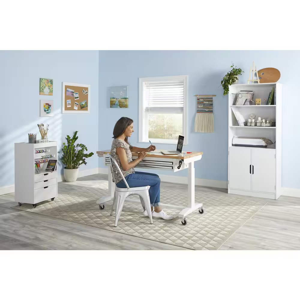 52 In. W X 24 In. D 2-Drawer Adjustable Height White Workbench Table