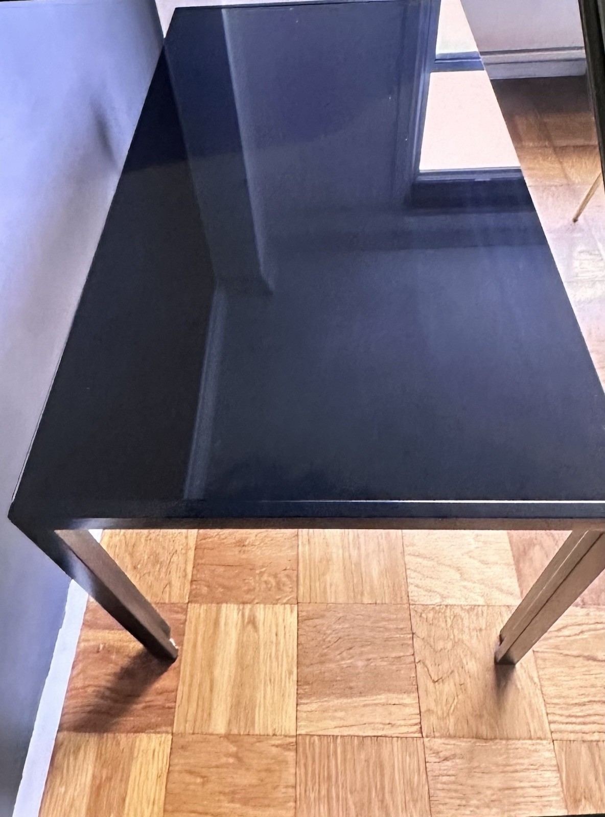 Black Glass Table 29.5×27.5×52.5 (H W L) New in Unopened Box (please read below)