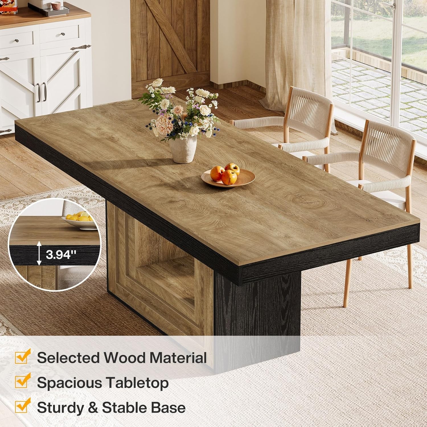 63 Inch Rectangular Dining Table Farmhouse Wooden Kitchen Table for 4-6 People