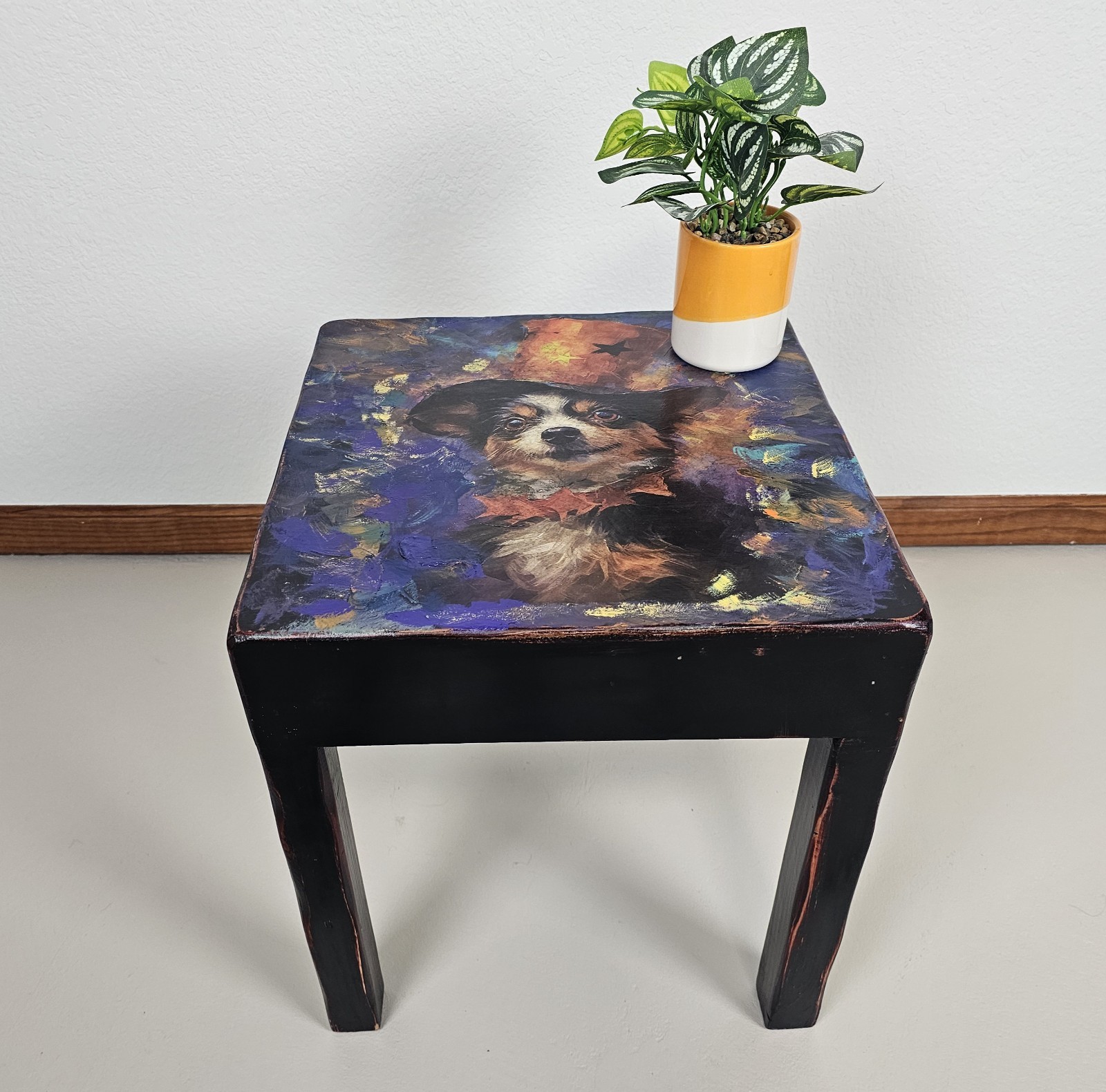 Original Mixed Media Halloween Chihuahua Table Hand Painted Accent Furniture