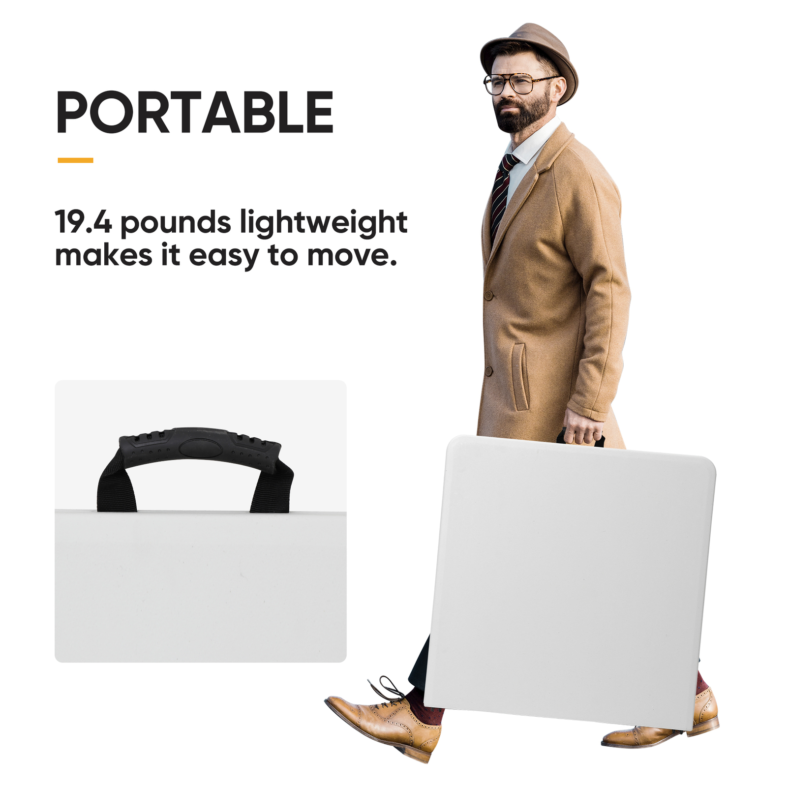4ft Plastic Folding Table Fold-in-Half Portable Camping Table for Picnic White