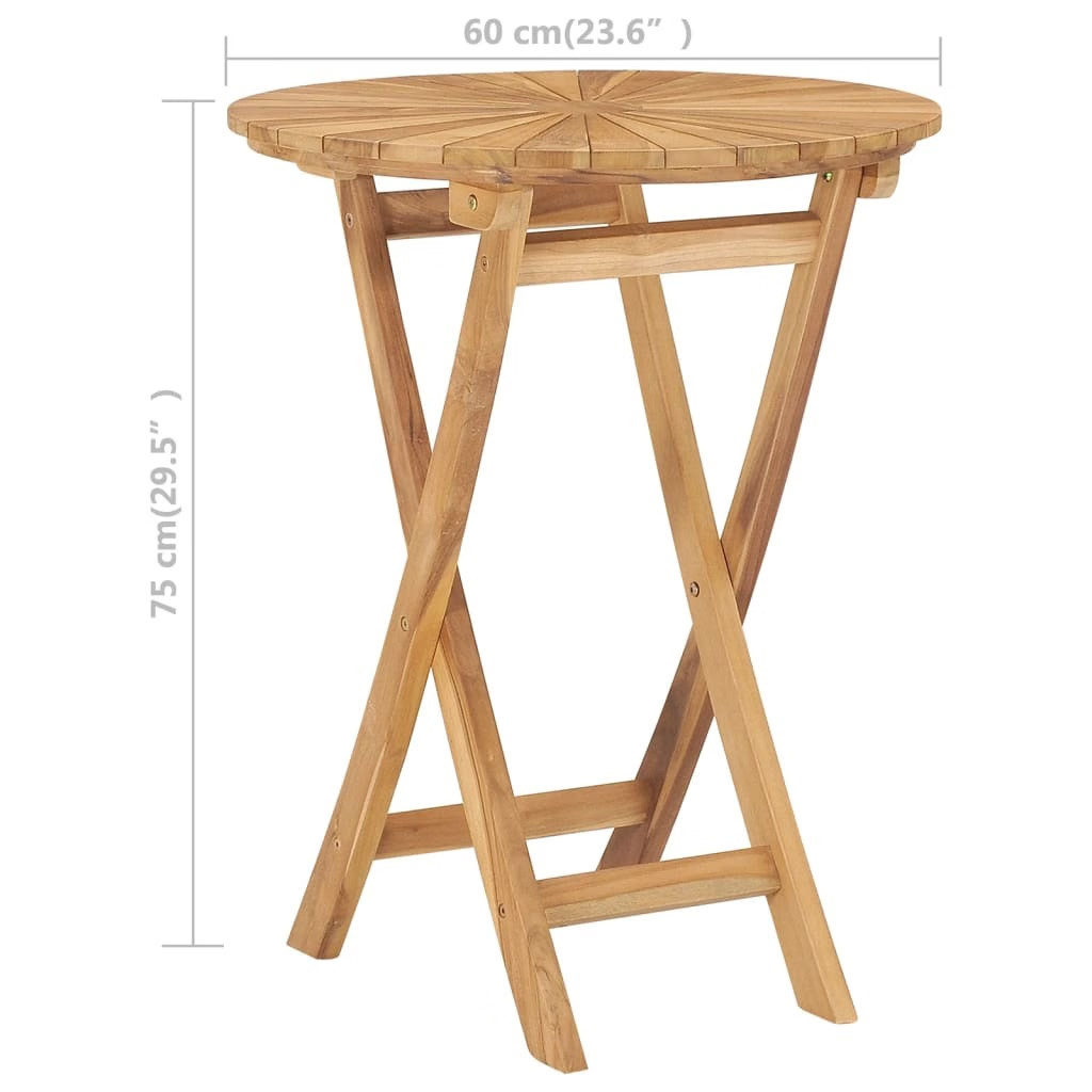Folding Patio Table Ø 23.6″ Solid Teak Wood