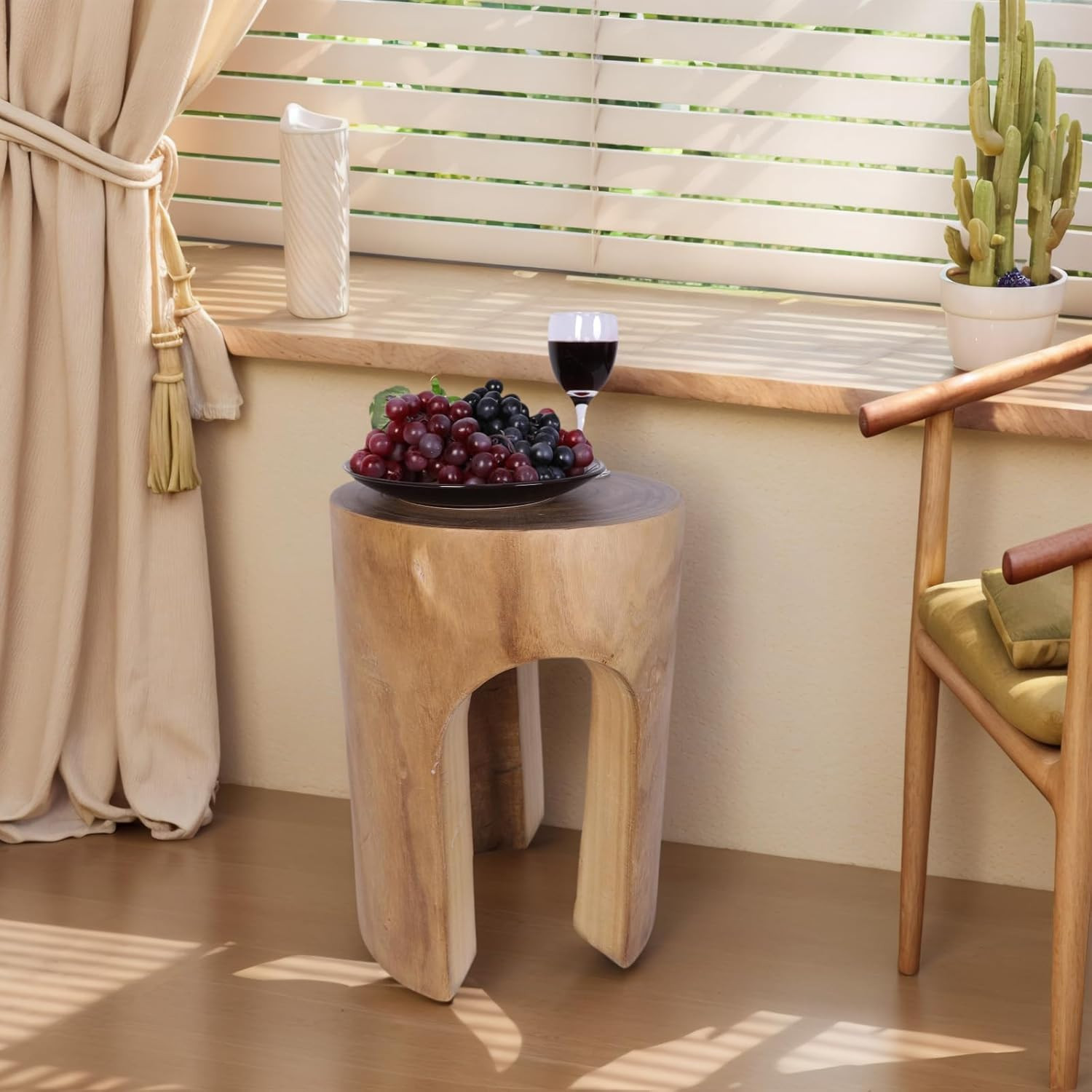 Small Solid Wood Accent Table, Handcrafted Rustic Wooden Side Table for Sofa, Pl