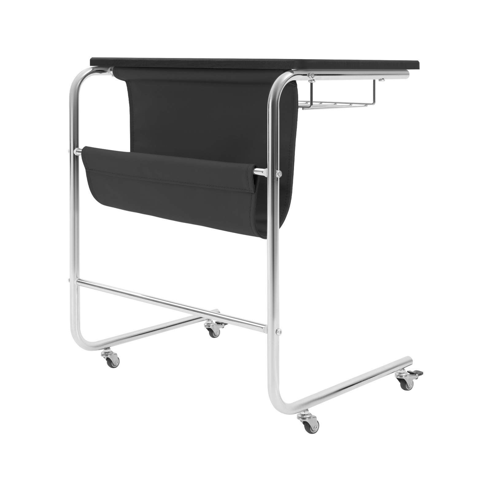 Sofa Side Table,Black C-Shaped End Table with Universal Wheels,cafes End Table