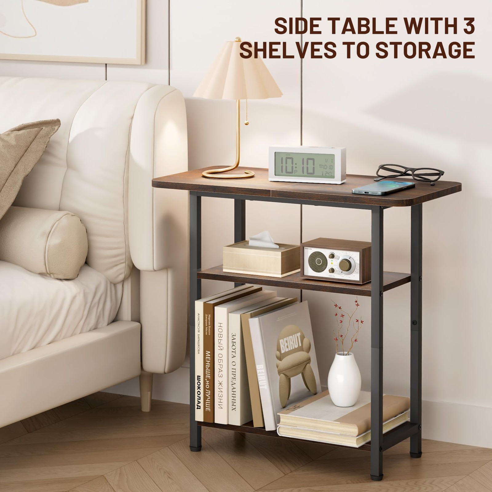 Side Table for Living Room, 3Tier End Table for Small Space with Wide Storage…