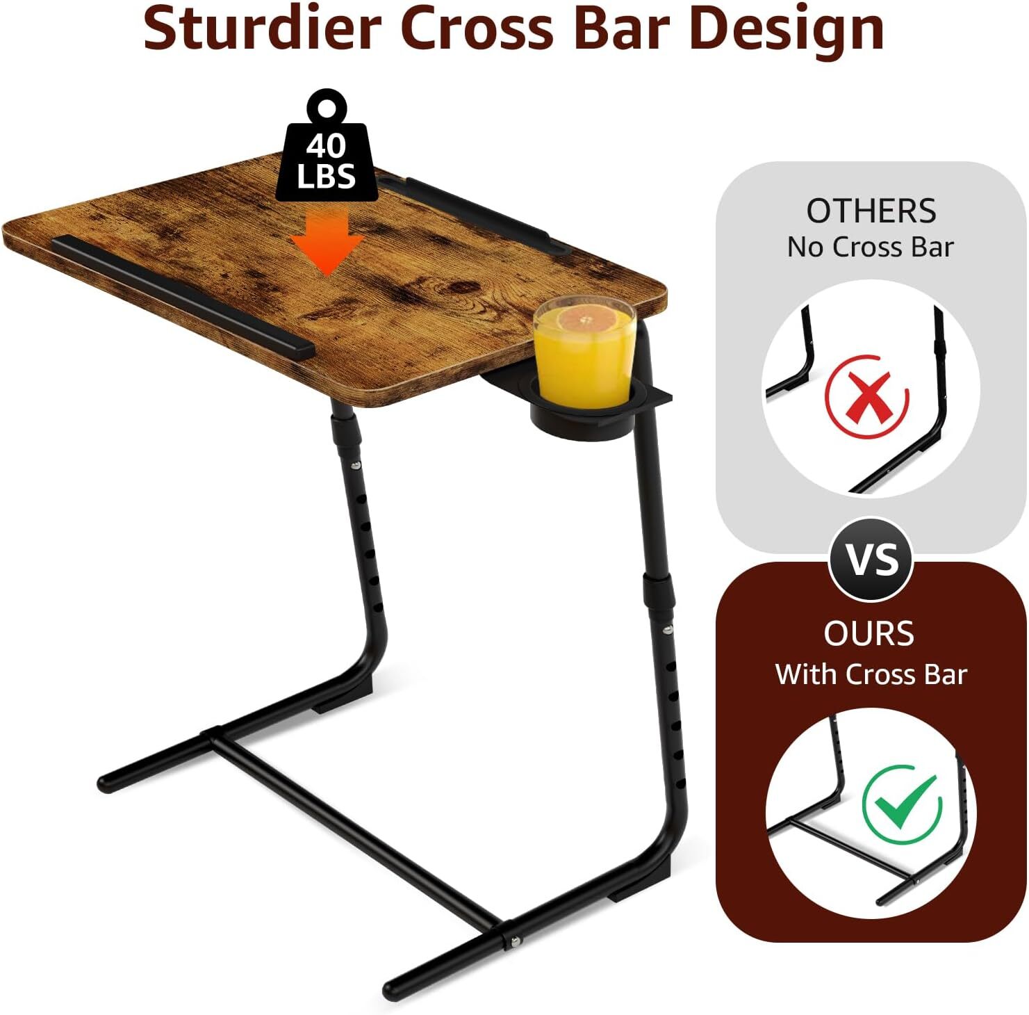 Folding TV Tray Adjustable Dinner – Trays for Eating On Couch Wooden Tables Mate