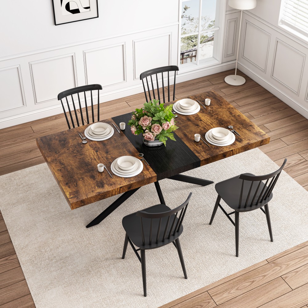 55.11″-70.86″Retro Rectangular Stretch Dining Table, Grey Carole Top